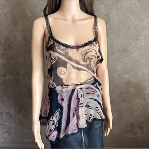 Designer EMILIO PUCCI Italy Y2K Sheer Handkerchief Top 2000s 100% Silk Sz 40